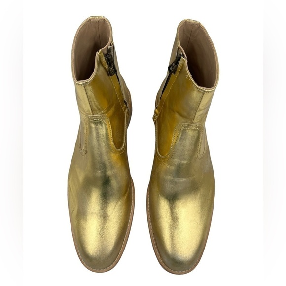 NWOT George Esquivel Boswell Chelsea Boot Zip-Up Gold Leather 10.5 - Picture 5 of 13
